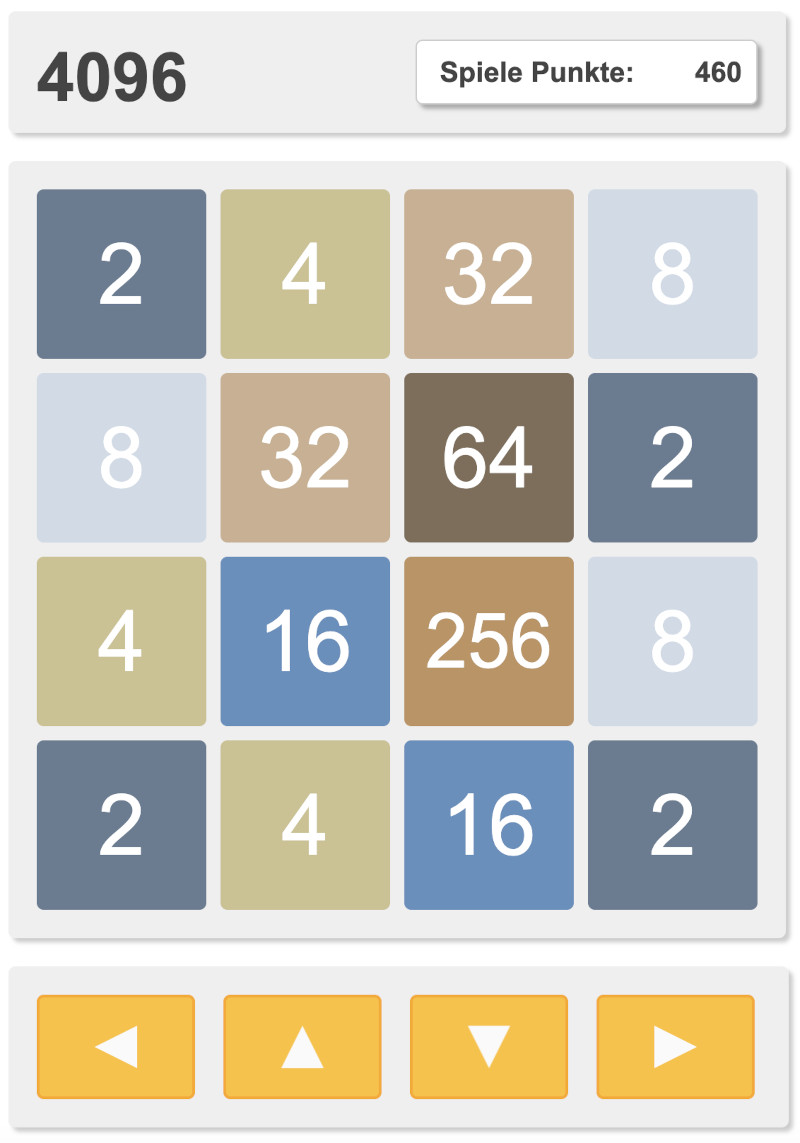 4096er Spiel mit dem höchsten Kachelwert 256