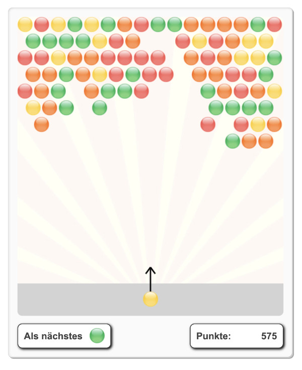 Bubble Shooter auf einem kleinen Spielfeld