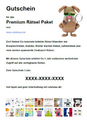 Gutschein für das Premium Rätsel Paket - Für eine größere Ansicht bitte klicken