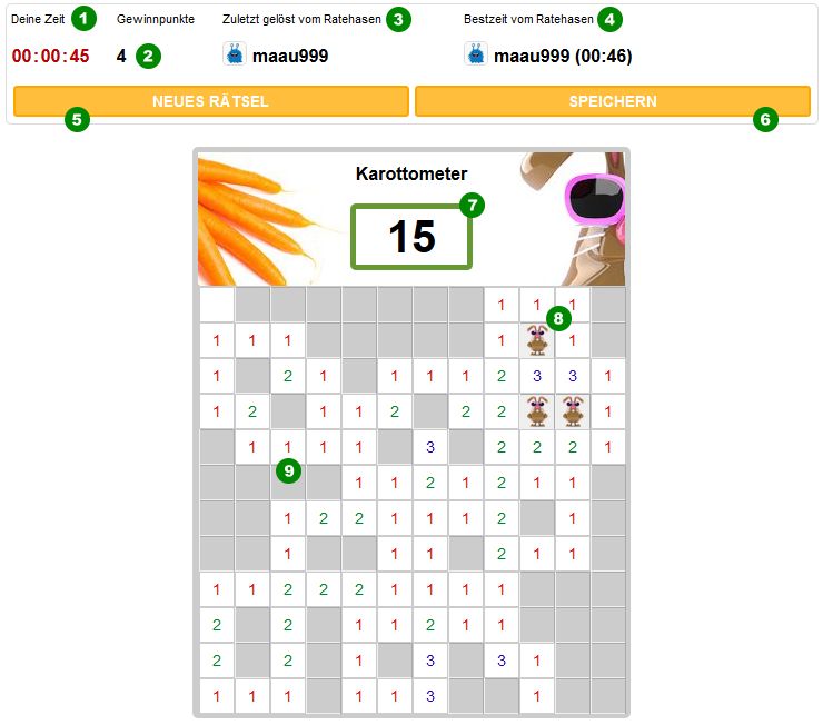 So funktioniert das kostenlose online Karottenjagd Spiel (Minesweeper) So funktioniert das kostenlose online Karottenjagd Spiel (Minesweeper)