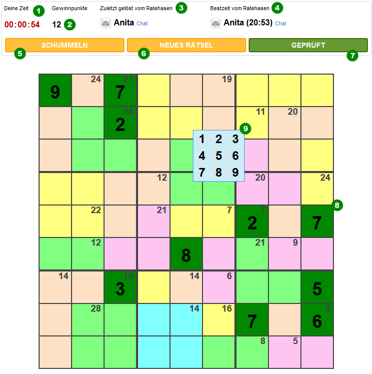 Spiele jetzt das kostenlose online Killer Sudoku Rätsel