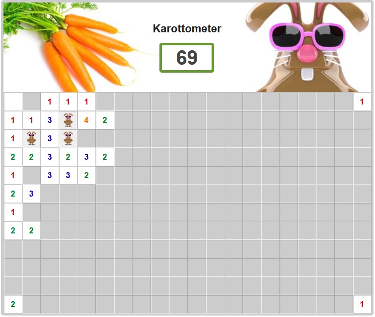 Karottenjagd Spiel mit 72 Karotten in 240 Rätsel Feldern