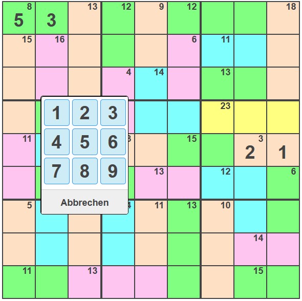 Killer Sudoku Rätsel mit 35 Summen Gruppen die zu lösen sind