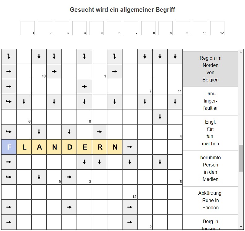 Kreuzworträtsel - Gesucht wird ein allgemeiner Begriff mit 12 Buchstaben in der kompakten Ansicht gesucht