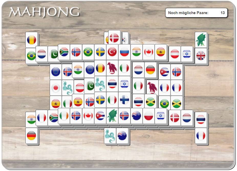 Mahjong Spiel mit der Figur Skarabäus und dem Motiv Weltreise