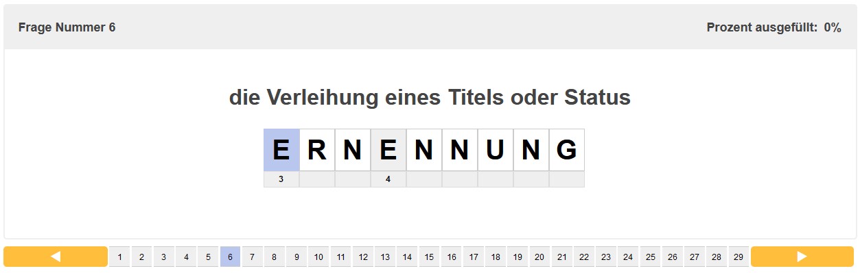 Quiz Master Rätsel unter anderem mit der Fragestellung Schneidegerät zum Filetieren