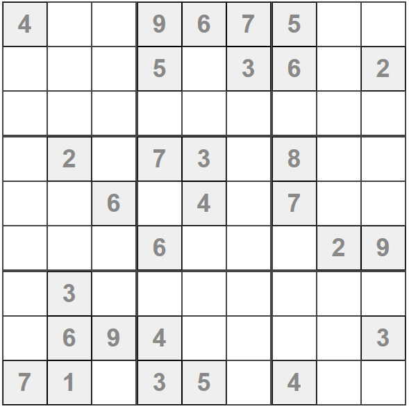 Sudoku Rätsel mit 29 vorbelegten Zahlen