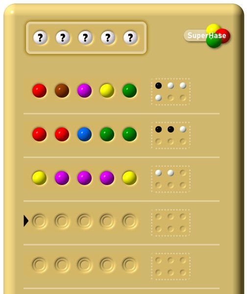 SuperHase Spiel mit einem Code mit 5 Stellen und 6 Farben