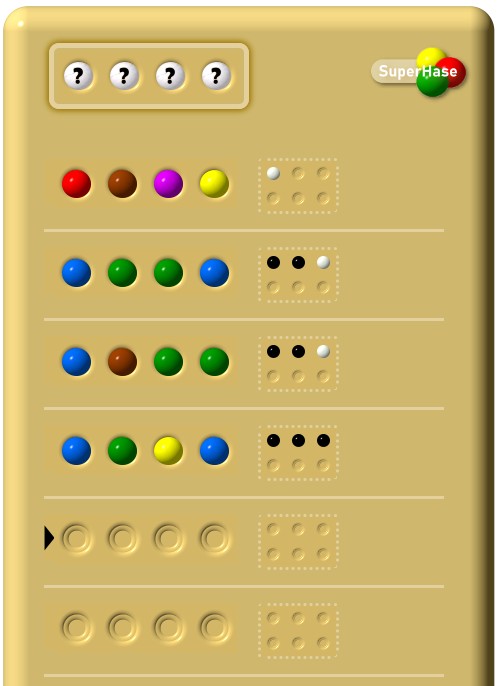 SuperHase Spiel mit einem Code mit 4 Stellen und 6 Farben