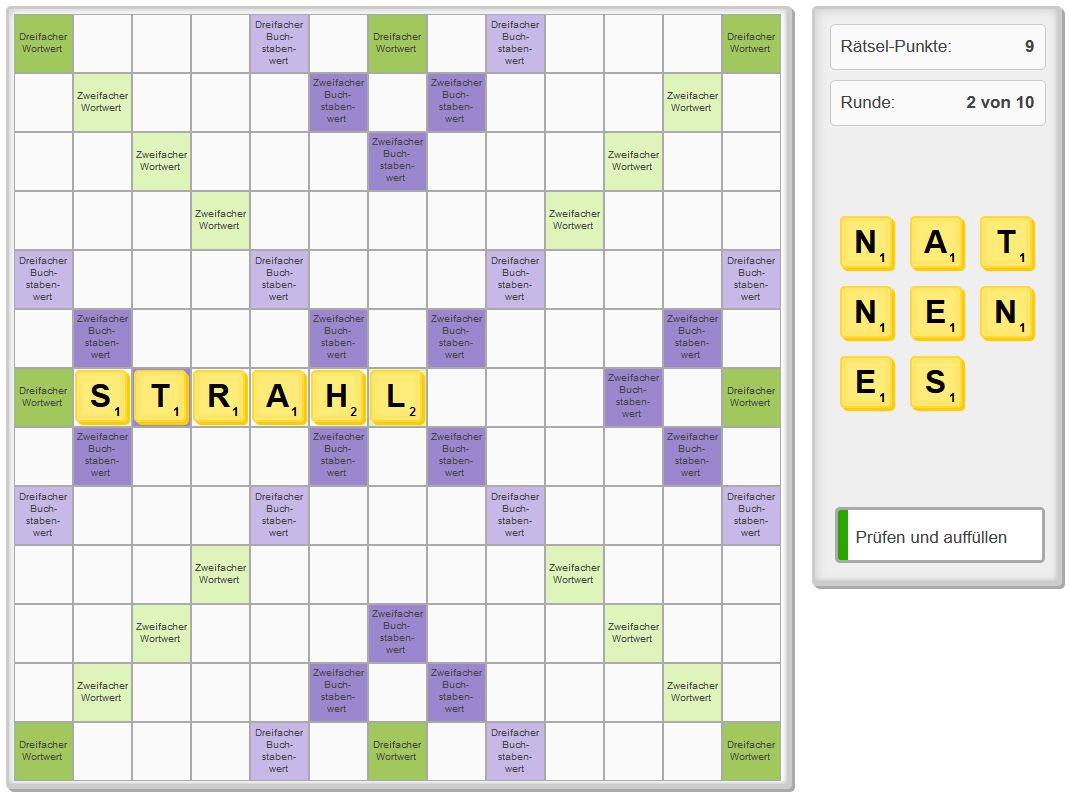 Wörter Puzzle Rätsel mit den ersten Buchstaben kann das Wort STRAHL gelegt werden