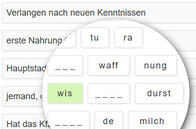 Bilde im Silbenrätsel die richtigen Antworten aus den einzelnen Silben