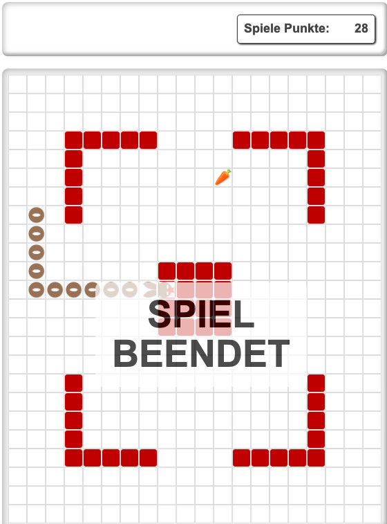 Snake Spiel mit roter Schlangenase